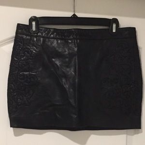 Mango black leather mini skirt
